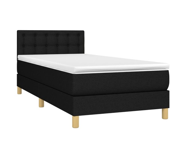 Conforama Cama Box Spring Con Colchón LED Tela Negro 100x200 Cm Botones