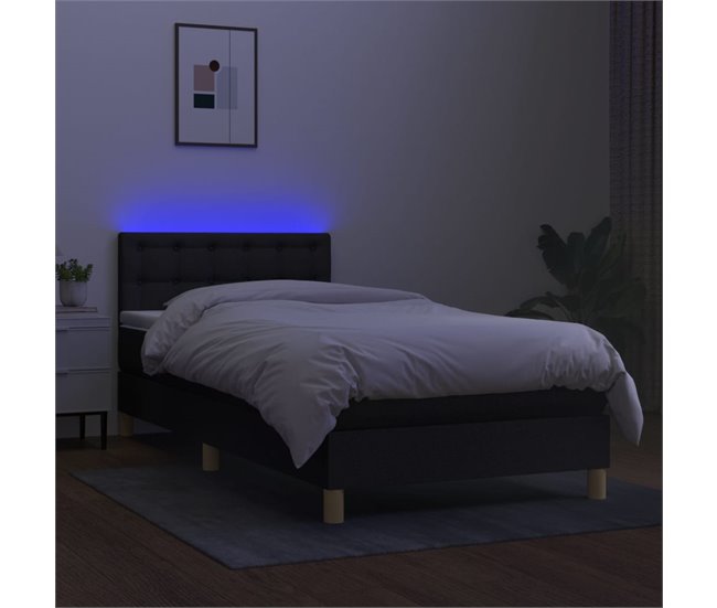 Conforama Cama Box Spring Con Colchón LED Tela Negro 100x200 Cm Botones