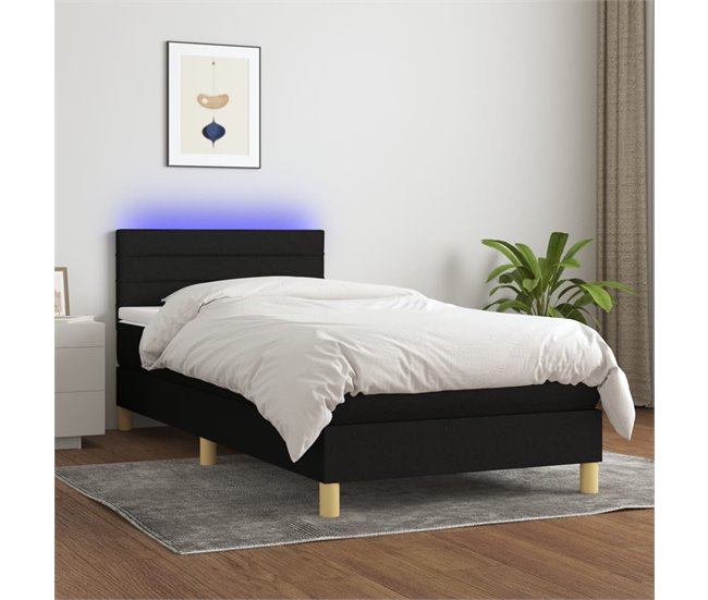 Conforama Cama Box Spring Con Colchón LED Tela Negro 100x200 Cm Rayas Horizontales