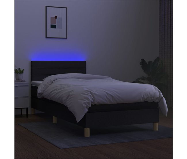 Conforama Cama Box Spring Con Colchón LED Tela Negro 100x200 Cm Rayas Horizontales