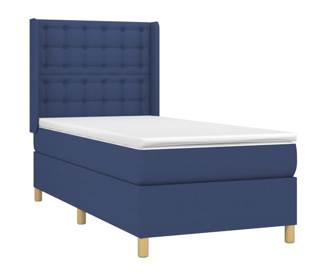 Conforama Cama Box Spring Con Colchón Tela Azul 100x200 Cm Botones