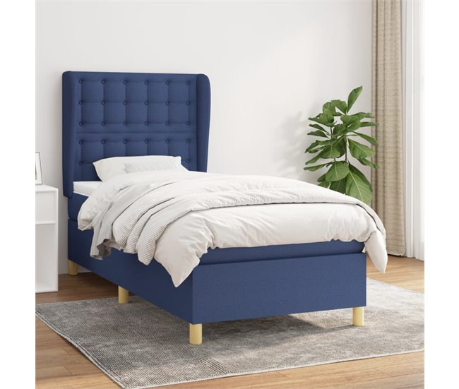 Conforama Cama Box Spring Con Colchón Tela Azul 100x200 Cm Botones