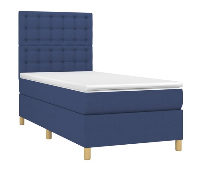 Conforama Cama Box Spring Con Colchón Tela Azul 100x200 Cm Botones