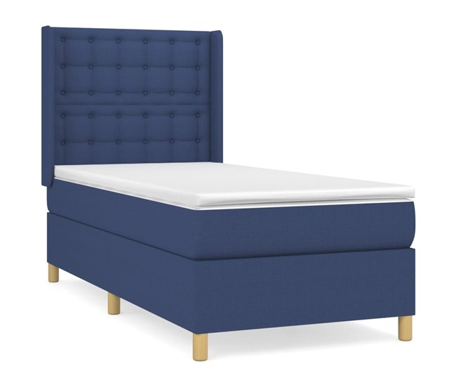 Conforama Cama box spring con colchón tela azul 100x200 cm Botones