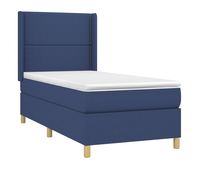 Conforama Cama Box Spring Con Colchón Tela Azul 100x200 Cm Liso Con Clavos