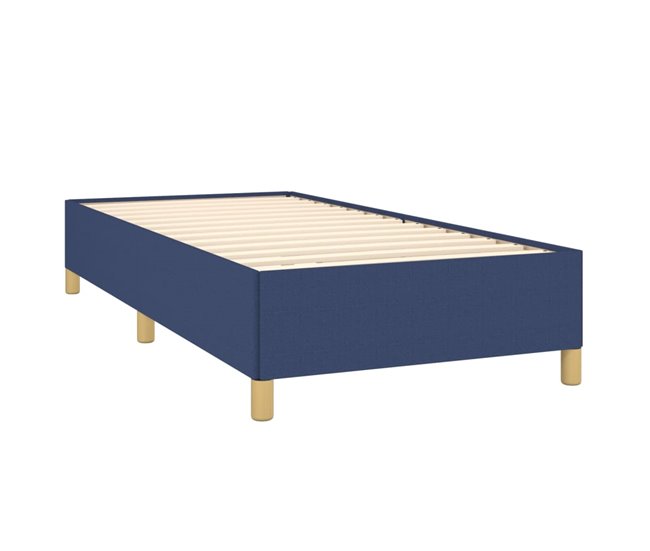 Conforama Cama Box Spring Con Colchón Tela Azul 100x200 Cm Liso Con Clavos