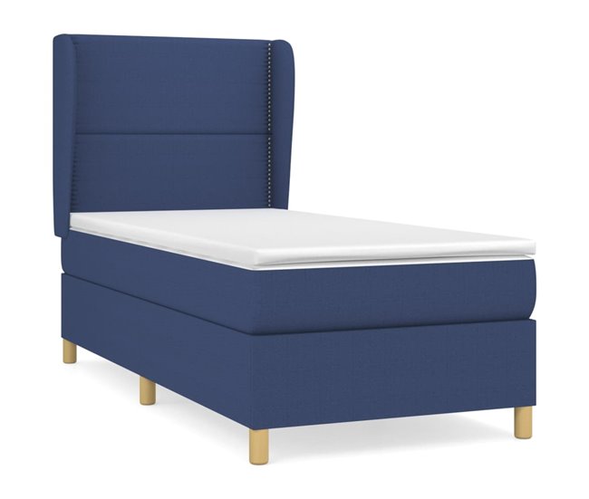 Conforama Cama box spring con colchón tela azul 100x200 cm Liso con clavos