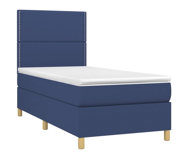 Conforama Cama Box Spring Con Colchón Tela Azul 100x200 Cm Liso Con Clavos