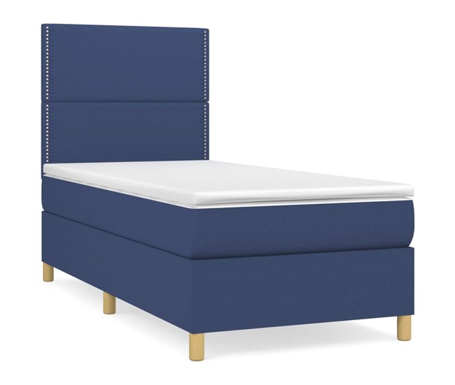 Conforama Cama box spring con colchón tela azul 100x200 cm Liso con clavos