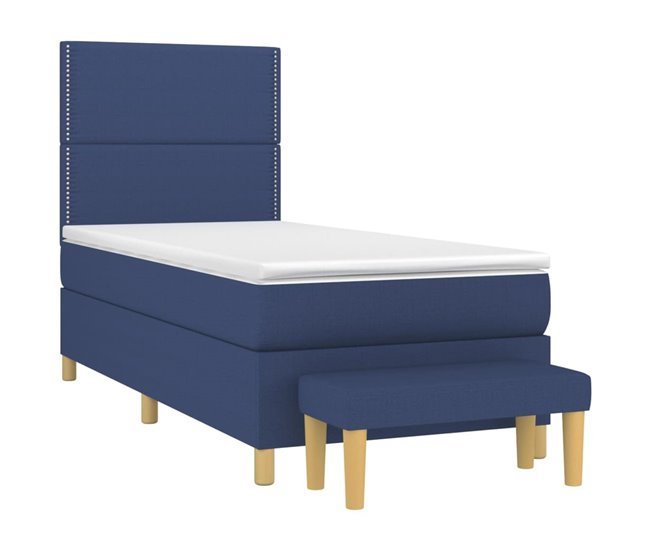 Conforama Cama Box Spring Con Colchón Tela Azul 100x200 Cm Liso Con Clavos