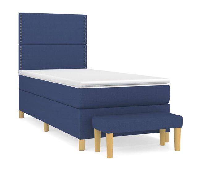 Conforama Cama box spring con colchón tela azul 100x200 cm Liso con clavos