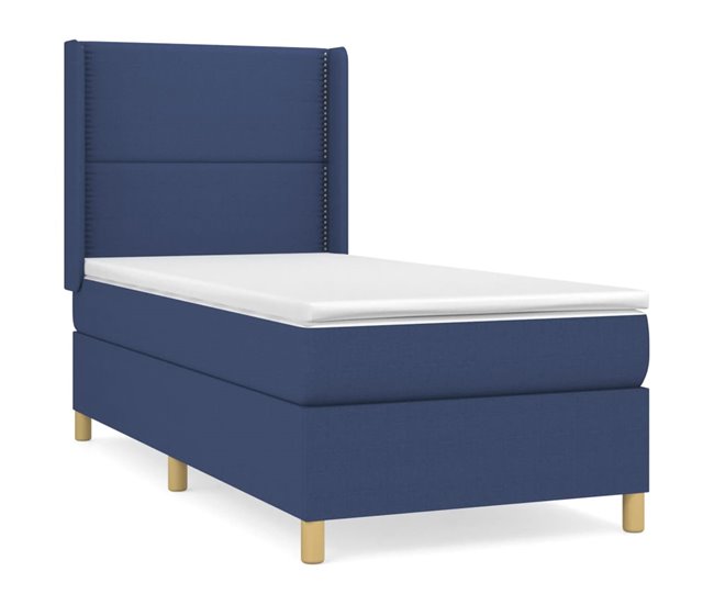 Conforama Cama box spring con colchón tela azul 100x200 cm Liso con clavos