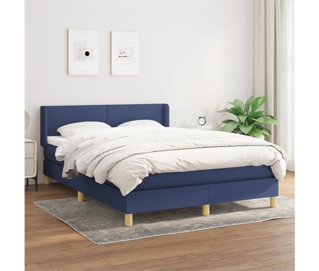 Conforama Cama Box Spring Con Colchón Tela Azul 140x190 Cm Diseño Plano