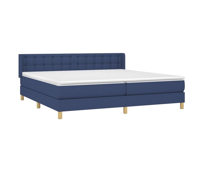 Conforama Cama Box Spring Con Colchón Tela Azul 160x200 Cm Botones