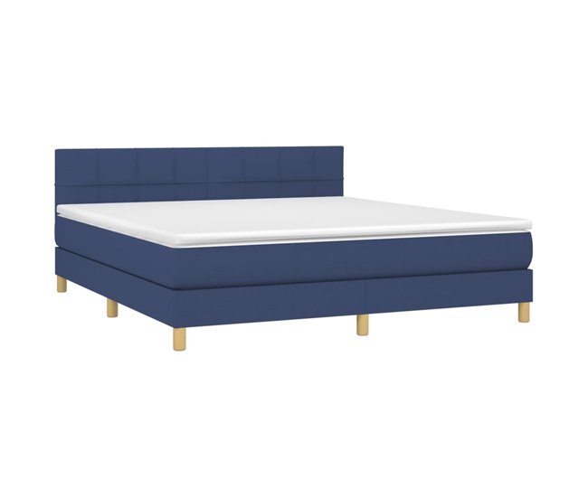 Conforama Cama Box Spring Con Colchón Tela Azul 160x200 Cm Bloques Con Cuadros