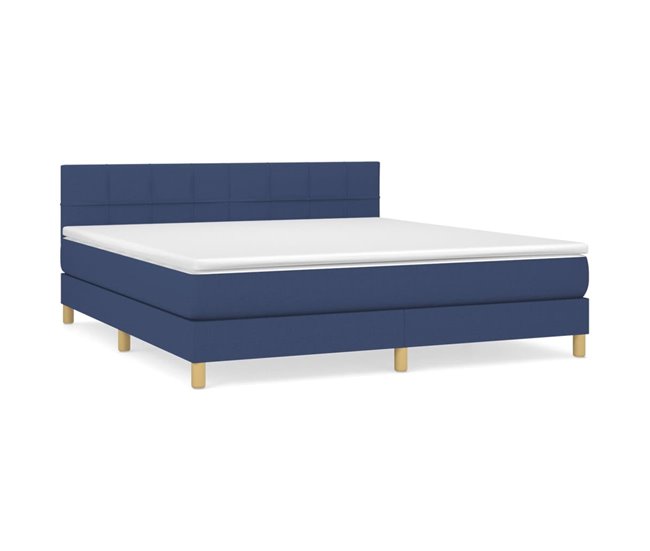 Conforama Cama box spring con colchón tela azul 160x200 cm Bloques con cuadros