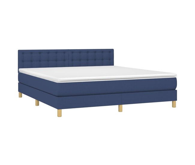 Conforama Cama Box Spring Con Colchón Tela Azul 160x200 Cm Botones