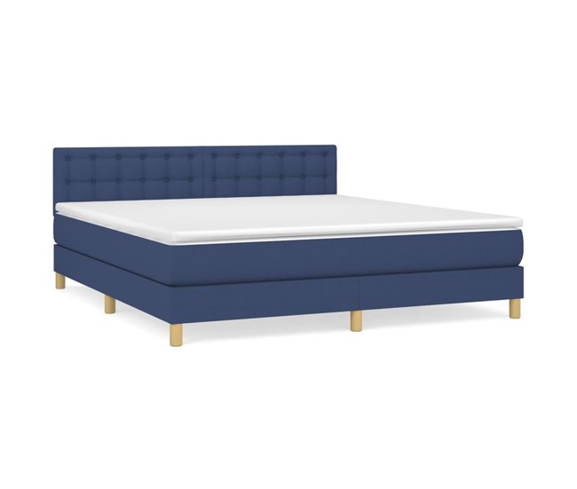 Conforama Cama box spring con colchón tela azul 160x200 cm Botones