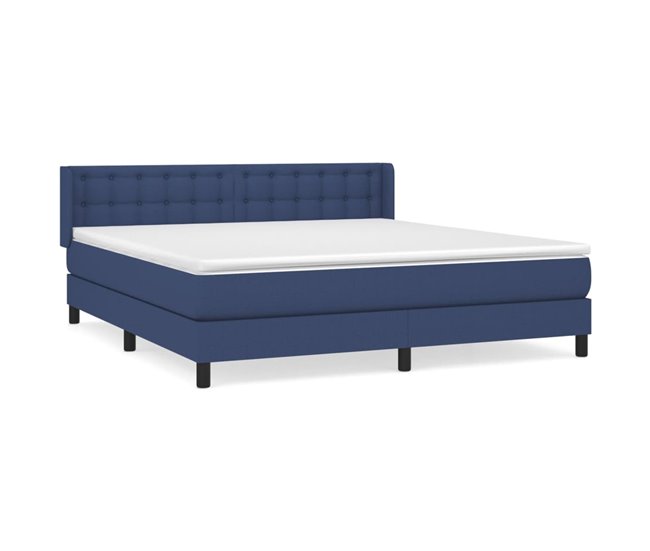 Conforama Cama box spring con colchón tela azul 160x200 cm Botones