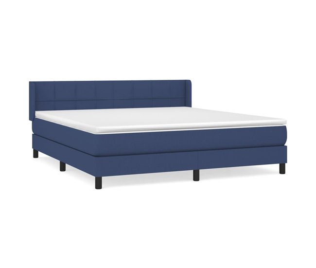 Conforama Cama box spring con colchón tela azul 160x200 cm Bloques con cuadros