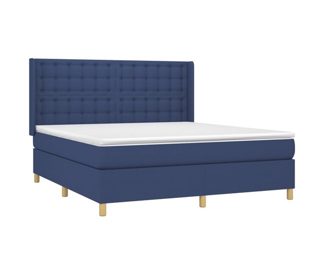Conforama Cama Box Spring Con Colchón Tela Azul 160x200 Cm Botones