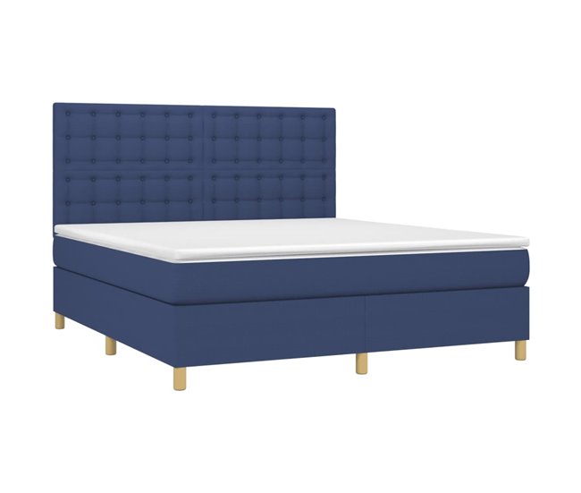 Conforama Cama Box Spring Con Colchón Tela Azul 160x200 Cm Botones