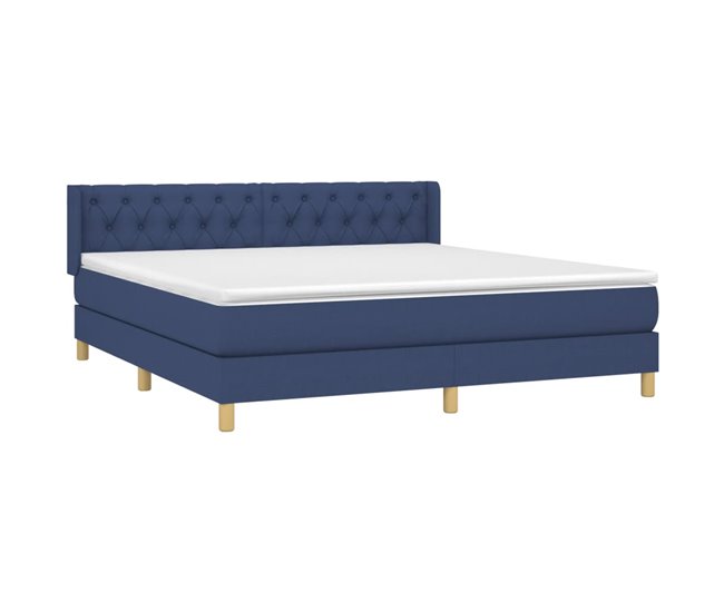 Conforama Cama Box Spring Con Colchón Tela Azul 160x200 Cm Diseño De Botones