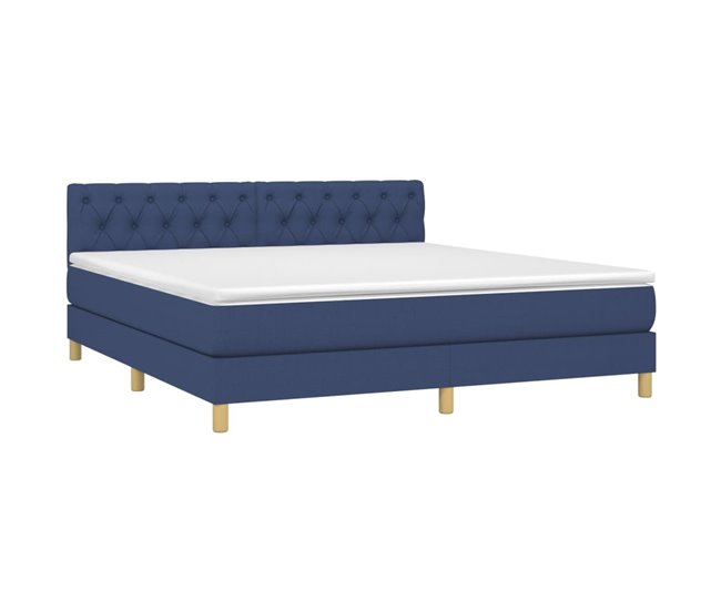 Conforama Cama Box Spring Con Colchón Tela Azul 160x200 Cm Diseño De Botones
