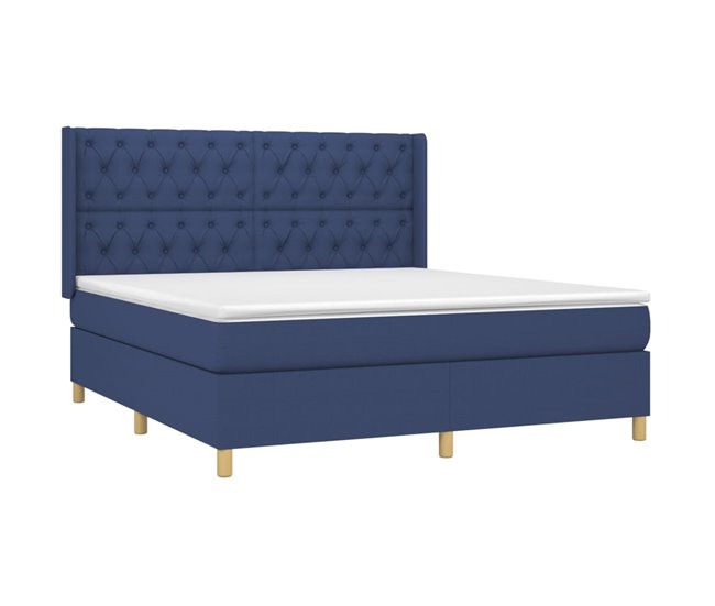 Conforama Cama Box Spring Con Colchón Tela Azul 160x200 Cm Diseño De Botones