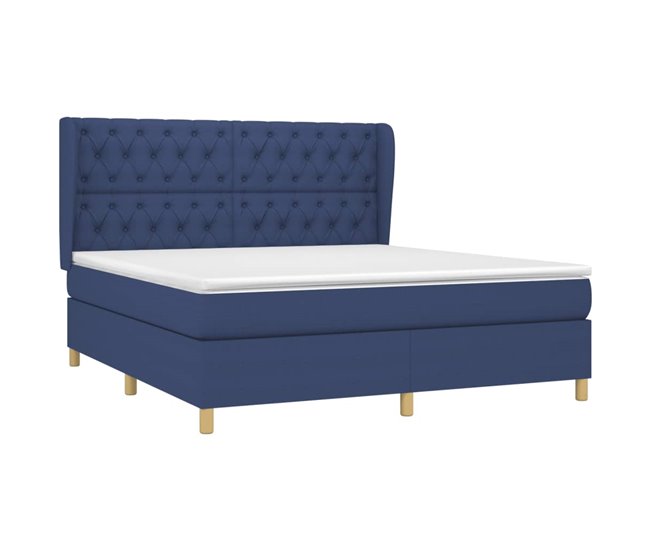 Conforama Cama Box Spring Con Colchón Tela Azul 160x200 Cm Diseño De Botones