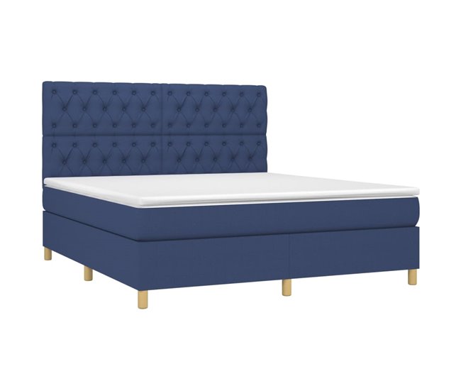 Conforama Cama Box Spring Con Colchón Tela Azul 160x200 Cm Diseño De Botones