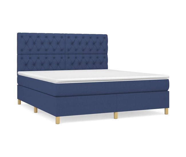 Conforama Cama box spring con colchón tela azul 160x200 cm Diseño de botones