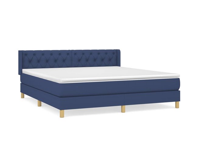 Conforama Cama box spring con colchón tela azul 160x200 cm Diseño de botones