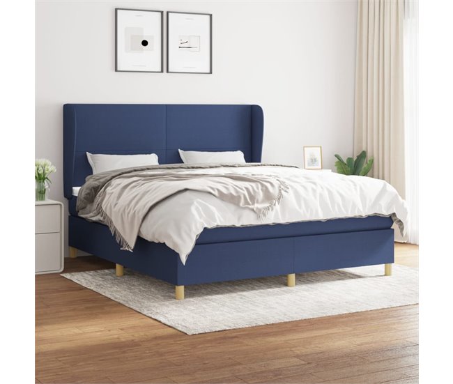 Conforama Cama Box Spring Con Colchón Tela Azul 180x200 Cm Diseño Plano