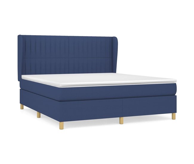 Conforama Cama box spring con colchón tela azul 180x200 cm Rayas verticales