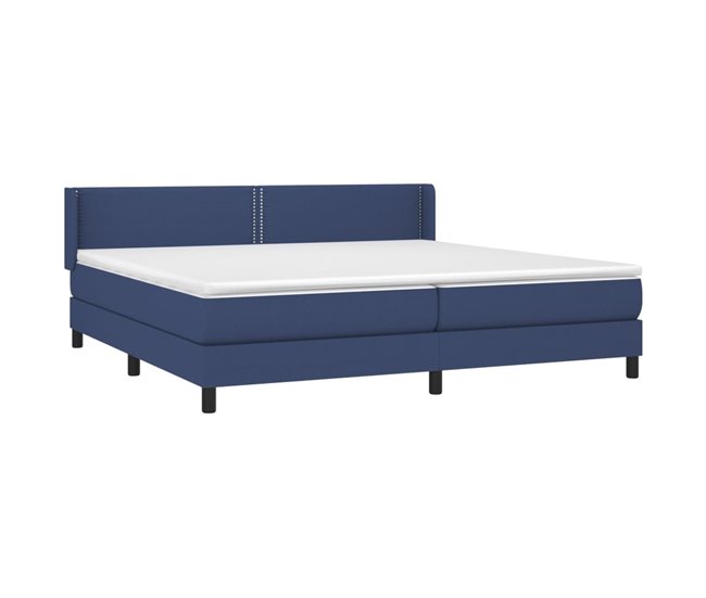 Conforama Cama Box Spring Con Colchón Tela Azul 200x200 Cm Liso Con Clavos