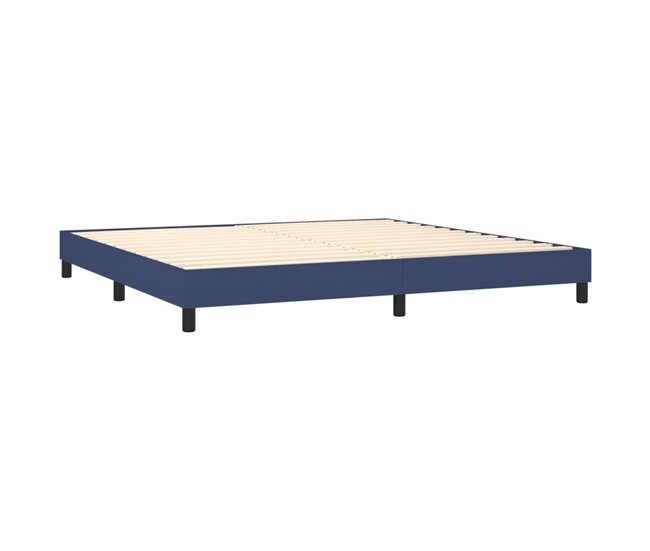 Conforama Cama Box Spring Con Colchón Tela Azul 200x200 Cm Liso Con Clavos