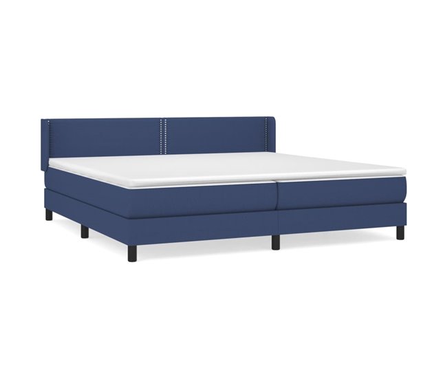 Conforama Cama box spring con colchón tela azul 200x200 cm Liso con clavos