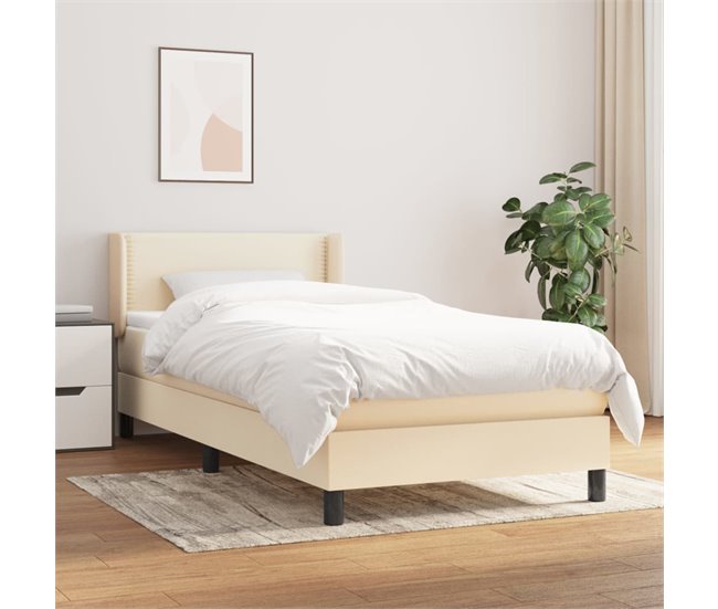 Conforama Cama Box Spring Con Colchón Tela Color Crema 100x200 Cm Liso Con Clavos