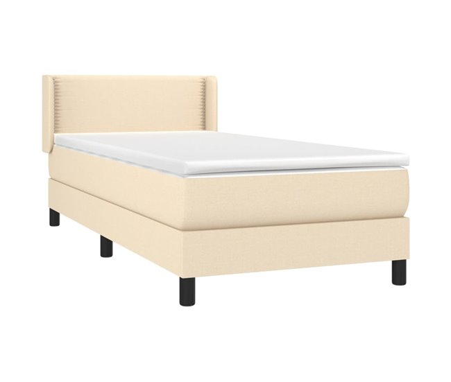 Conforama Cama Box Spring Con Colchón Tela Color Crema 100x200 Cm Liso Con Clavos