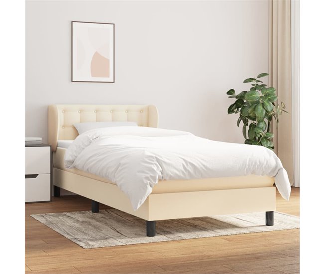Conforama Cama Box Spring Con Colchón Tela Color Crema 100x200 Cm Botones