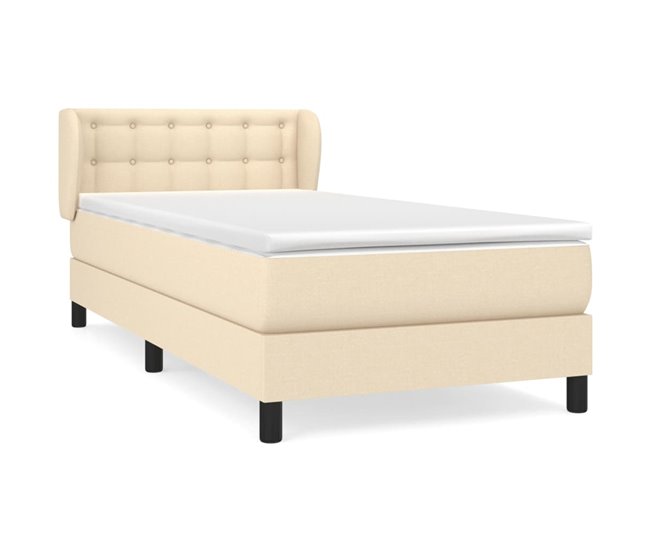 Conforama Cama box spring con colchón tela color crema 100x200 cm Botones