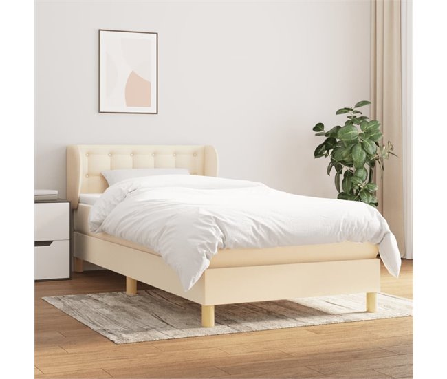 Conforama Cama Box Spring Con Colchón Tela Color Crema 100x200 Cm Botones