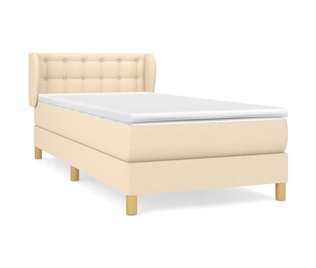 Conforama Cama box spring con colchón tela color crema 100x200 cm Botones