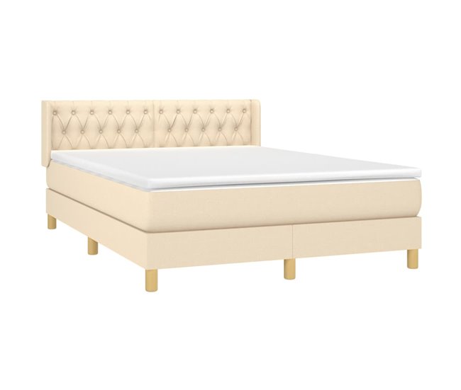 Conforama Cama Box Spring Con Colchón Tela Color Crema 140x190 Cm Diseño De Botones