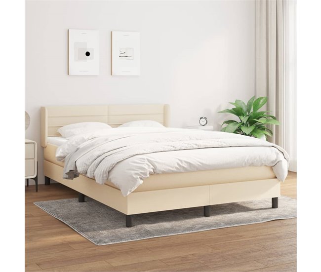 Conforama Cama Box Spring Con Colchón Tela Color Crema 140x190 Cm Rayas Horizontales