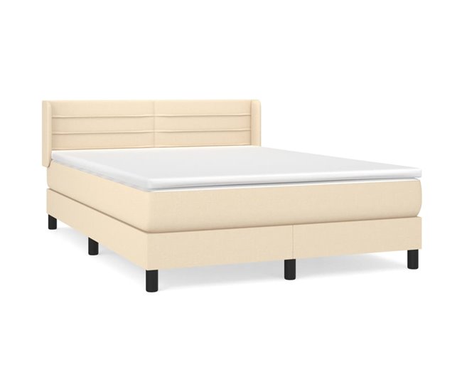 Conforama Cama box spring con colchón tela color crema 140x190 cm Rayas horizontales
