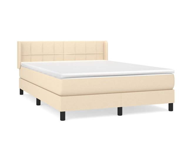 Conforama Cama box spring con colchón tela color crema 140x190 cm Bloques con cuadros