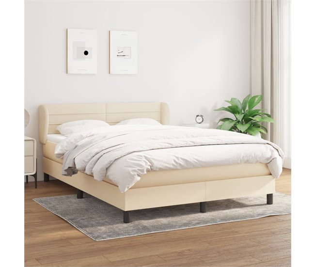 Conforama Cama Box Spring Con Colchón Tela Color Crema 140x190 Cm Rayas Horizontales