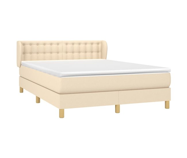 Conforama Cama Box Spring Con Colchón Tela Color Crema 140x190 Cm Botones